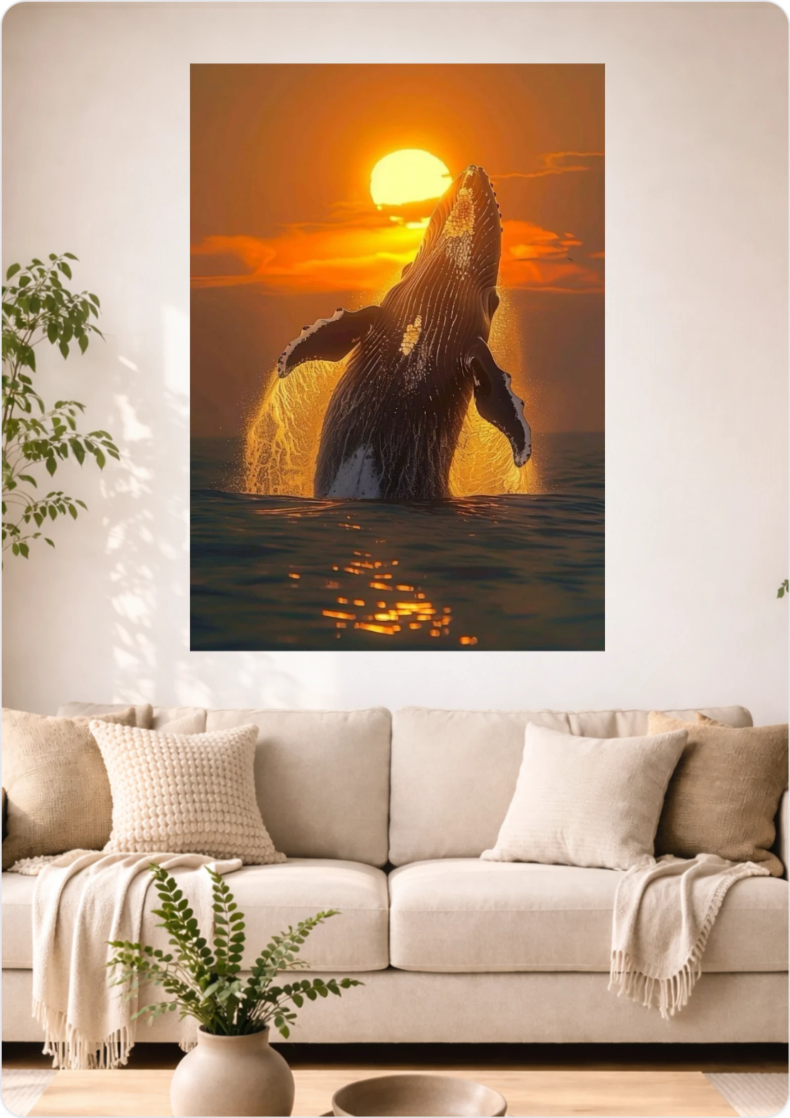 Affiche Baleine au Coucher du Soleil A3 Sans Cadre – Poster Océan et Nature Sauvage